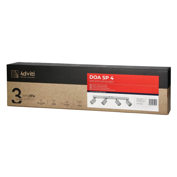 DOA oprawa ścienno-sufitowa, moc max. 4x50W, GU10, IP20, biała