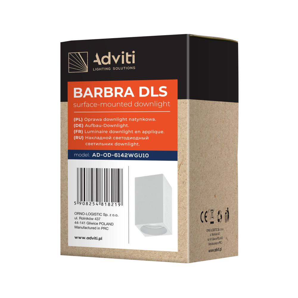 BARBRA DLS GU10 downlight max 50W, IP20, kwadrat, biały, aluminium