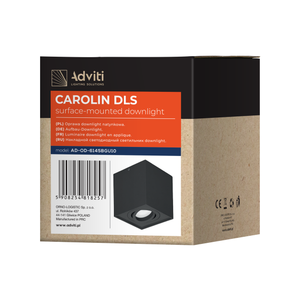 CAROLIN DLS GU10 downlight max 7W, IP20, kwadrat, czarny
