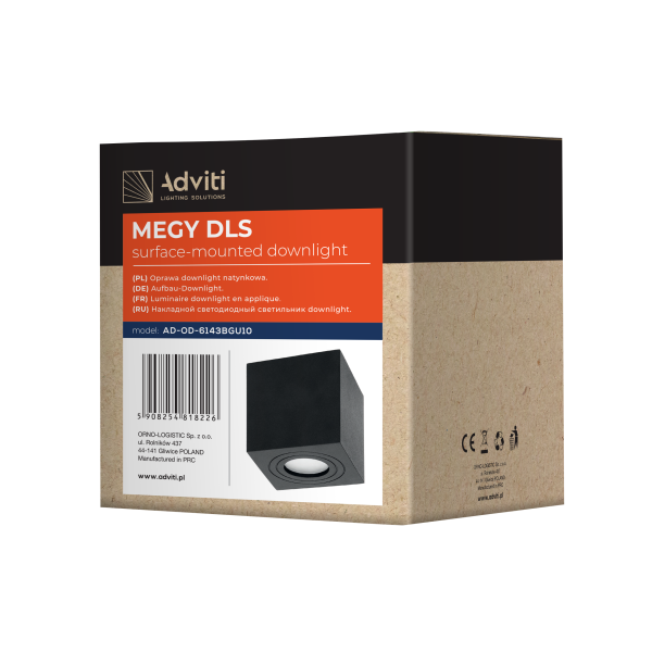 MEGY DLS GU10 downlight max 7W, IP54, kwadrat, czarny, aluminium