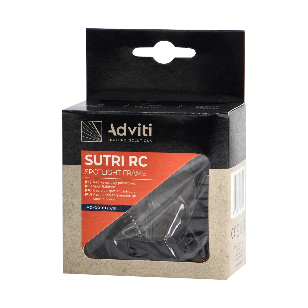 SUTRI RC decorative frame for spotlight, MR16/GU10 max 7W, round, fixed light beam, black