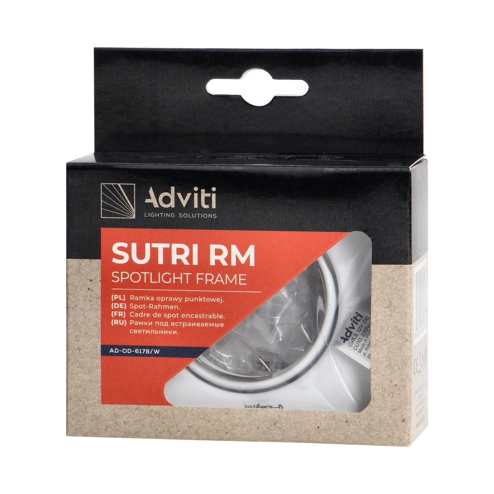 SUTRI SM decorative frame for spotlight, MR16/GU10 max 7W, square, adjustable light beam, white