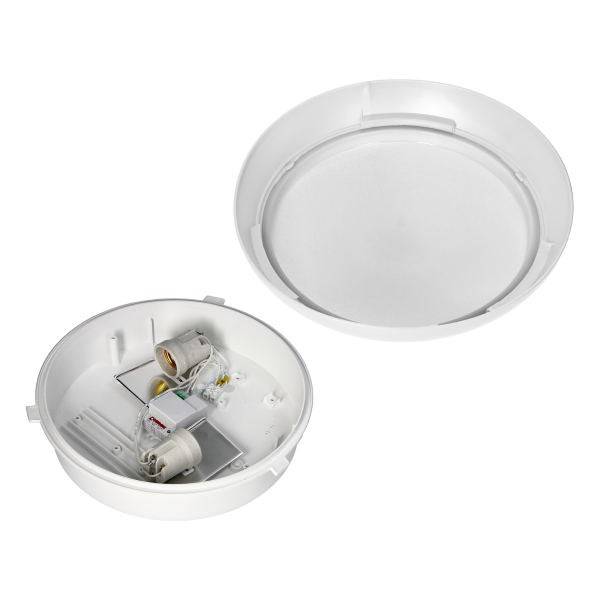 KOKO luminaire 2xE27 with microwave motion sensor, 2x40W, white-polypropylene, matt PC diffuser, IP44, IK10