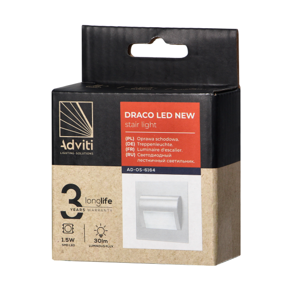 DRACO LED NEW 1.5W, flush-mounted staircase fitting, 12VDC, 30lm, 6000K, white, innovative installation