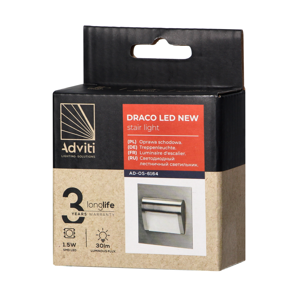 DRACO LED NEW flush-mounted staircase light fitting 1.5W, 12VDC, 30lm, 4000K, satin, innovative installation