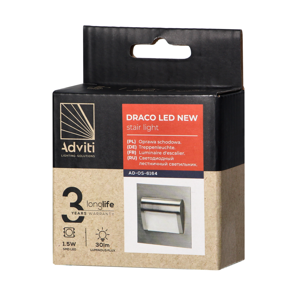 DRACO LED NEW 1,5W, oprawa schodowa podtynkowa, 12VDC, 30lm, 6000K, satyna, innowacyjny sposób montażu