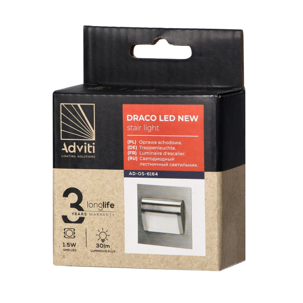 DRACO LED NEW 1.5W, flush-mounted staircase fitting 12VDC, 30lm, 6000K, satin, innovative installation