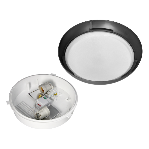 KOKO oprawa 2xE27 z mikrofalowym czujnikiem ruchu, 2x40W, czarna-polipropylen, klosz matowy-poliwęglan, IP44, IK10