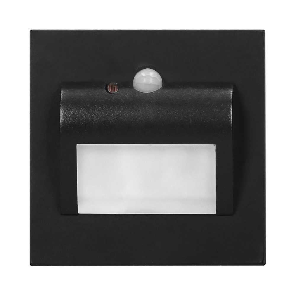 DRACO LED NEW 1.5W, recessed step light, 12VDC, 30lm, 3000K, black, motion and twilight sensor