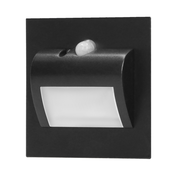 DRACO LED NEW 1.5W, flush-mounted staircase luminaire, 12VDC, 30lm, 4000K, black, twilight and motion sensor