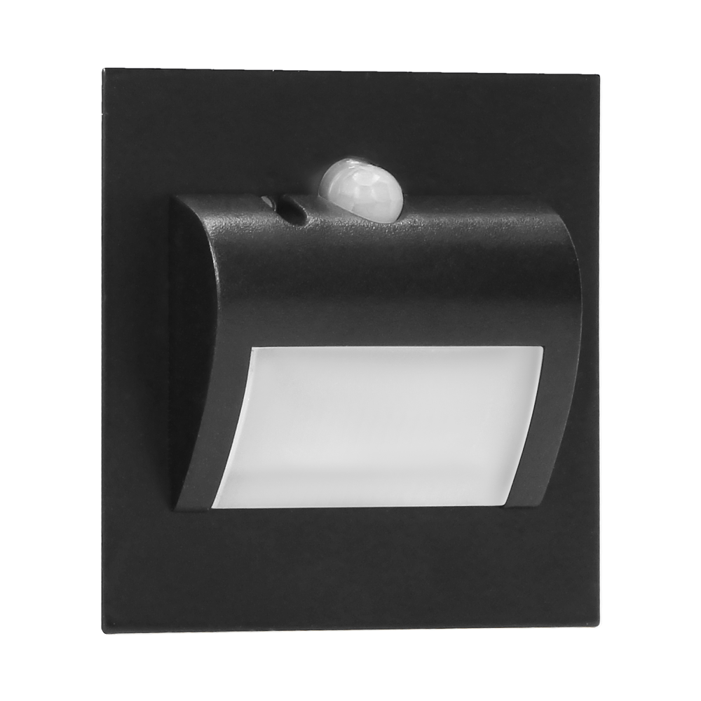 DRACO LED NEW 1.5W, flush-mounted staircase luminaire, 12VDC, 30lm, 4000K, black, twilight and motion sensor