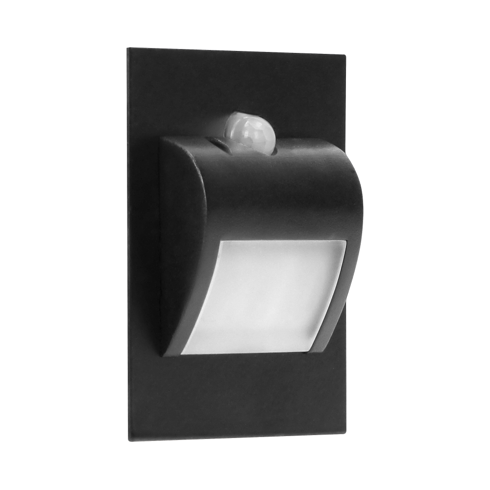 DRACO LED NEW 1.5W, recessed step light, 12VDC, 30lm, 6000K, black, motion and twilight sensor