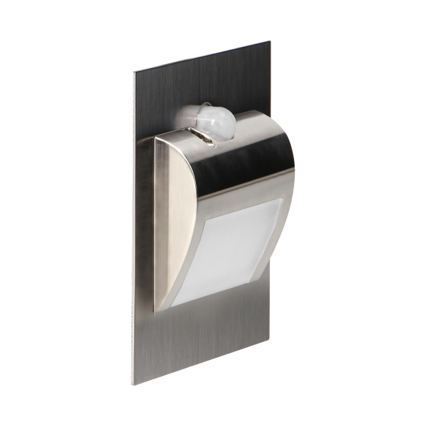 DRACO LED NEW 1.5W, recessed step light, 12VDC, 30lm, 6000K, satin, motion and twilight sensor