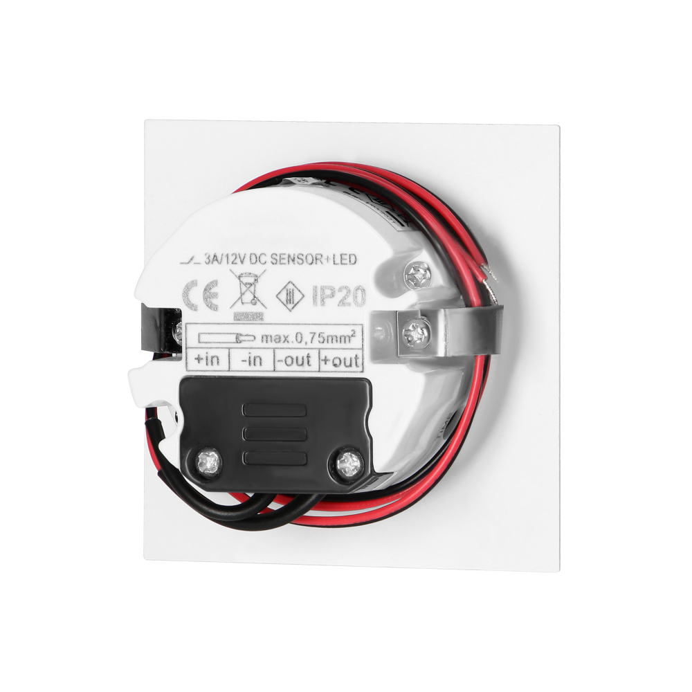 DRACO LED NEW 1,5W, oprawa schodowa podtynkowa, 12VDC, 30lm, 6000K, biała, czujnik ruchu i zmierzchu