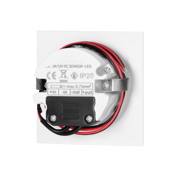 DRACO LED NEW 1,5W, oprawa schodowa podtynkowa, 12VDC, 30lm, 6000K, biała, czujnik ruchu i zmierzchu