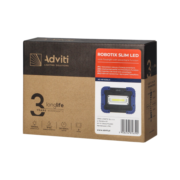 Naświetlacz roboczy ROBOTIX SLIM 20W Li-Ion 4400mAh z ładowarką USB Naświetlacz roboczy ROBOTIX SLIM 20W Li-Ion 4400mAh z ładowarką USB