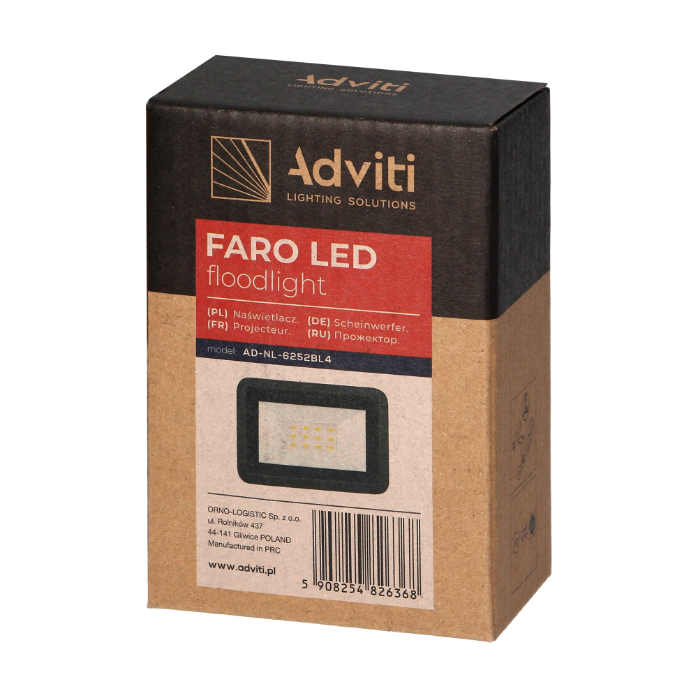 FARO LED floodlight 10W, 800lm, IP65, 4000K, aluminum + glass