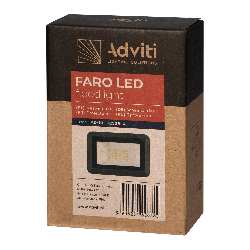 FARO LED naświetlacz 20W, 1600lm, IP65, 4000K, aluminium + szkło
