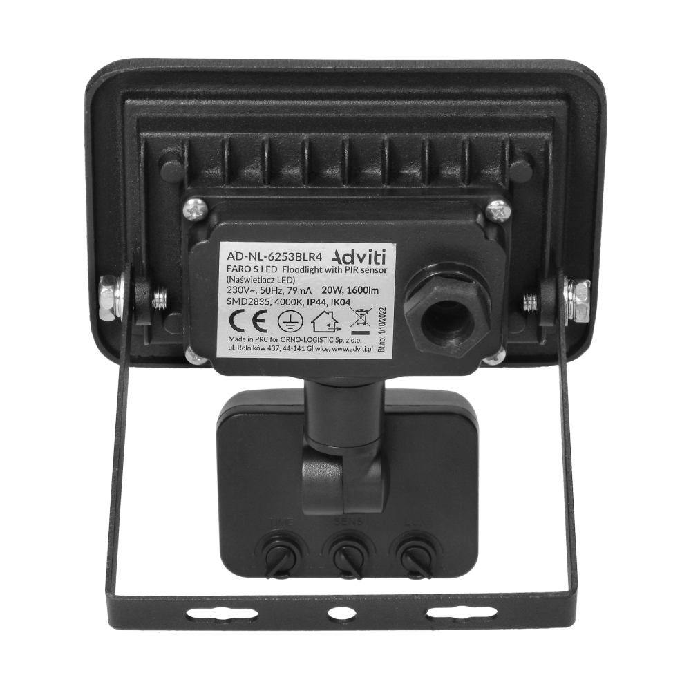 FARO S LED naświetlacz z PIR 20W, 1600lm, IP44, 4000K, aluminium + szkło