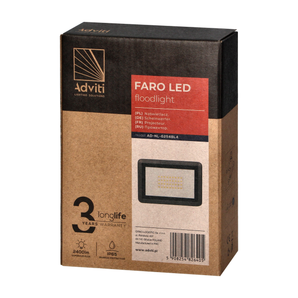 FARO LED naświetlacz 30W, 2400lm, IP65, 4000K, aluminium + szkło FARO LED naświetlacz 30W, 2400lm, IP65, 4000K, aluminium + szkło