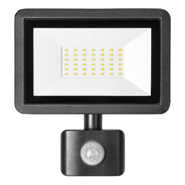 FARO S LED floodlight with PIR 30W, 2400lm, IP44, 4000K, aluminum + glass