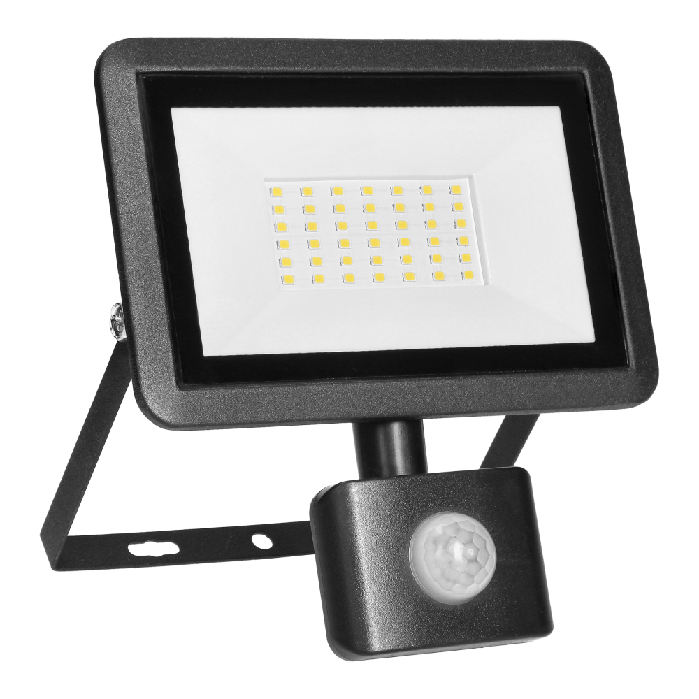 FARO S LED floodlight with PIR 30W, 2400lm, IP44, 4000K, aluminum + glass