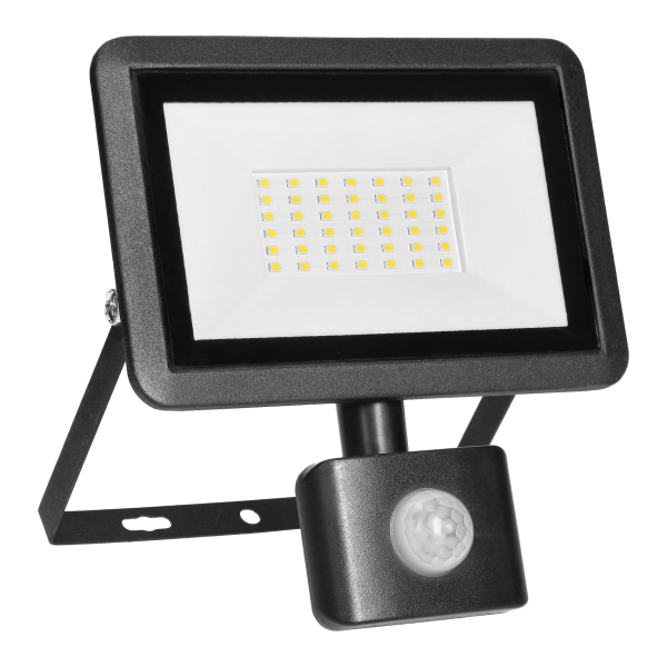 FARO S LED floodlight with PIR 30W, 2400lm, IP44, 4000K, aluminum + glass