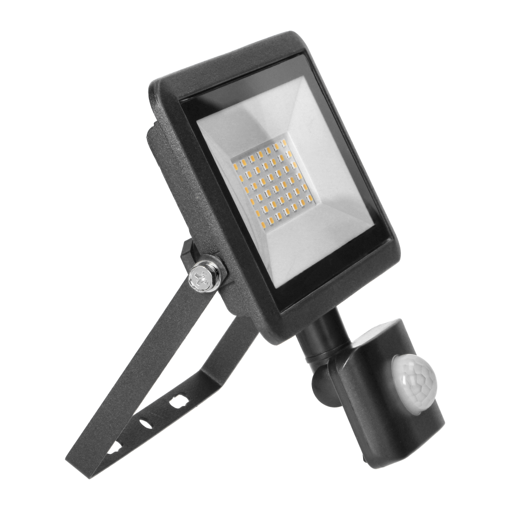 FARO S LED floodlight with PIR 30W, 2400lm, IP44, 4000K, aluminum + glass