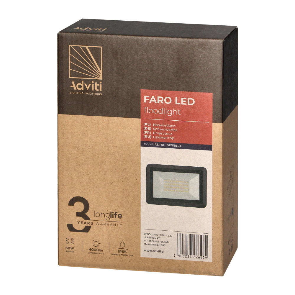 FARO LED naświetlacz 50W, 4000lm, IP65, 4000K, aluminium + szkło