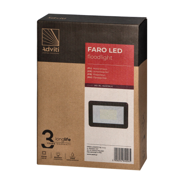FARO LED 100W naświetlacz, 8000lm, IP65, 4000K, aluminium + szkło FARO LED 100W naświetlacz, 8000lm, IP65, 4000K, aluminium + szkło