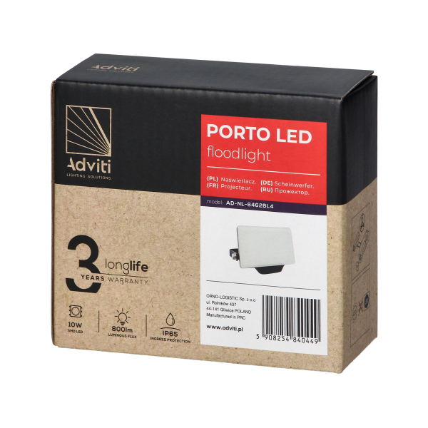 PORTO LED 10W naświetlacz bezramkowy, 800lm, IP65, 4000K, aluminium + poliwęglan PORTO LED 10W naświetlacz bezramkowy, 800lm, IP65, 4000K, aluminium + poliwęglan