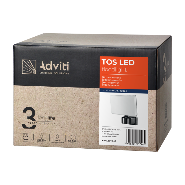 TOS LED 30W garden floodlight, 2200lm, IP65, 4000K, PC, black TOS LED 30W garden floodlight, 2200lm, IP65, 4000K, PC, black