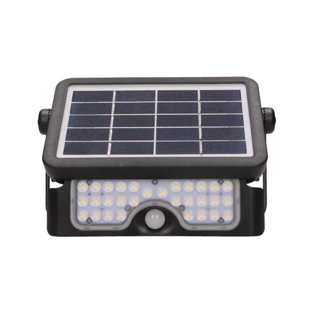 LUX LED 5W solar floodlight with motion sensor, 500lm, IP65, 4000K, 2x1500mAh, black