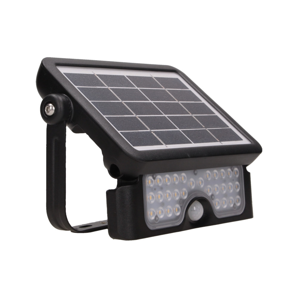 LUX LED 5W solar floodlight with motion sensor, 500lm, IP65, 4000K, 2x1500mAh, black