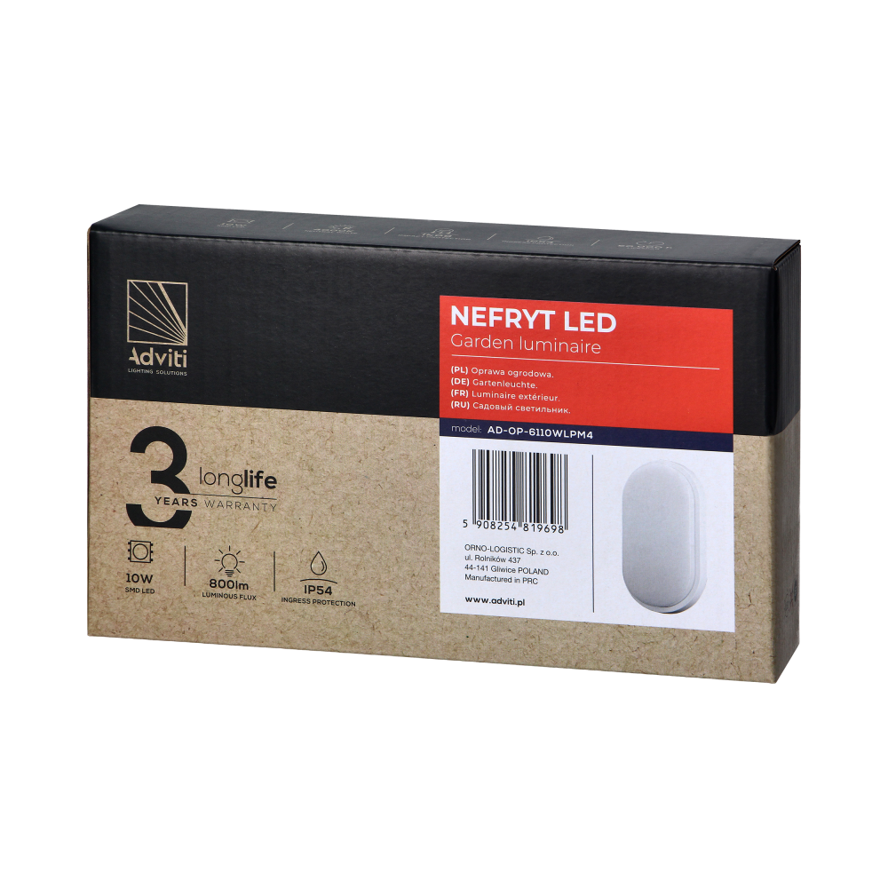NEFRYT LED 10W, garden luminaire, 800lm, IP54, 4000K, white