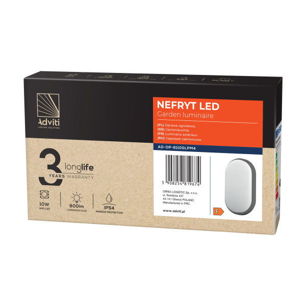 NEFRYT LED 10W, garden luminaire, 800lm, IP54, 4000K, grey