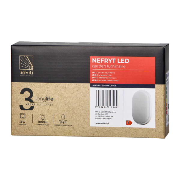 NEFRYT LED 15W, oprawa ogrodowa, 1100lm, IP54, 4000K, biała NEFRYT LED 15W, oprawa ogrodowa, 1100lm, IP54, 4000K, biała