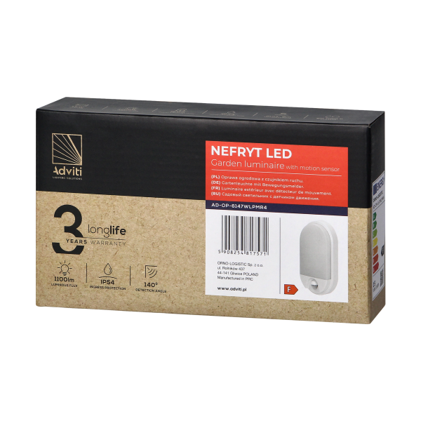 NEFRYT LED 15W, garden luminaire with motion sensor, 1100lm, IP54, 4000K, white NEFRYT LED 15W, garden luminaire with motion sensor, 1100lm, IP54, 4000K, white