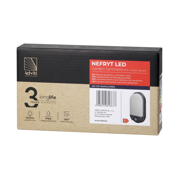 NEFRYT LED 15W, garden luminaire with motion sensor, 1100lm, IP54, 4000K, grey NEFRYT LED 15W, garden luminaire with motion sensor, 1100lm, IP54, 4000K, grey