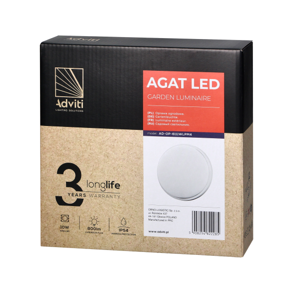 AGAT LED 10W, garden luminaire 800lm, IP54, 4000K, white AGAT LED 10W, garden luminaire 800lm, IP54, 4000K, white