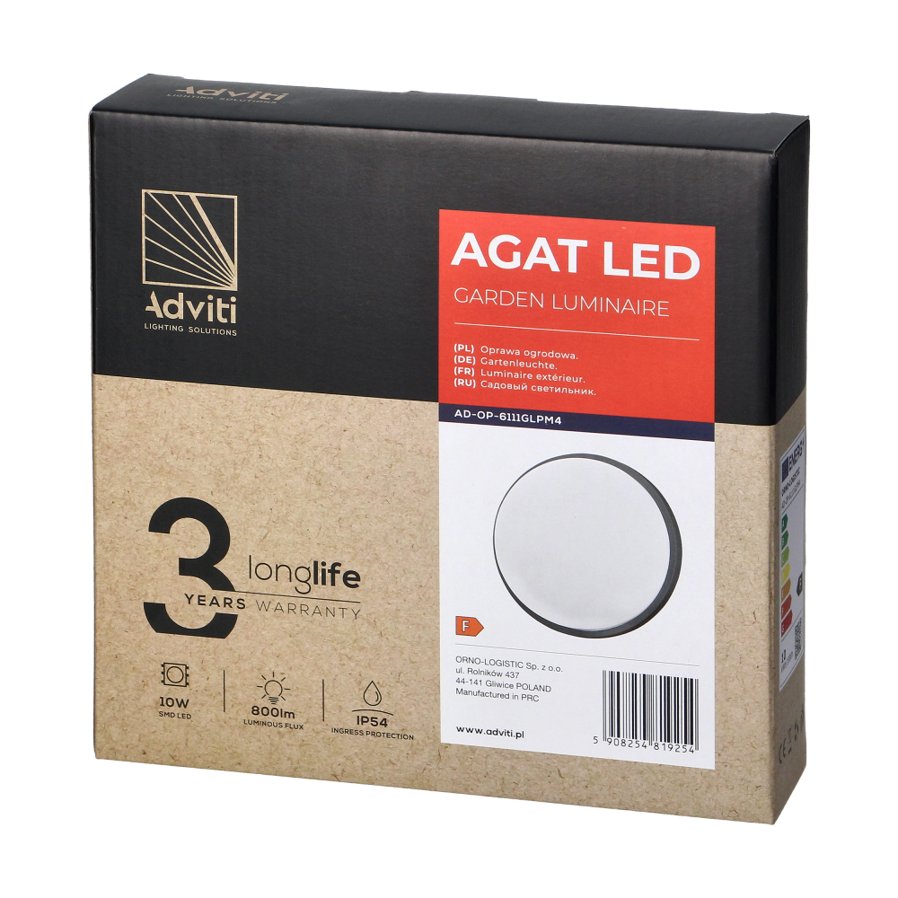AGAT LED 10W, garden luminaire 800lm, IP54, 4000K, grey