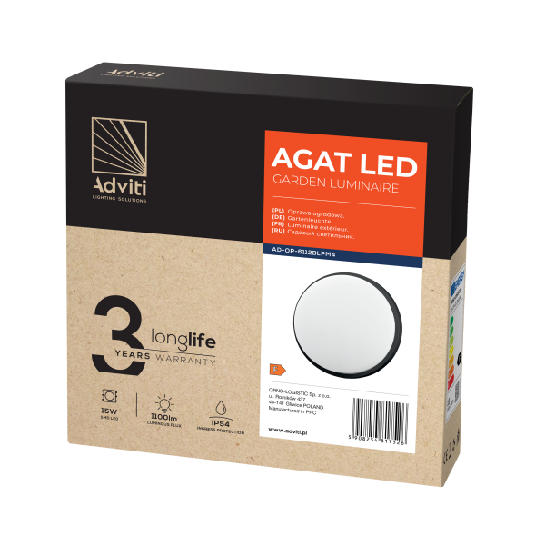 AGAT LED 15W, garden luminiare, 1100lm, IP54, 4000K, black AGAT LED 15W, garden luminiare, 1100lm, IP54, 4000K, black