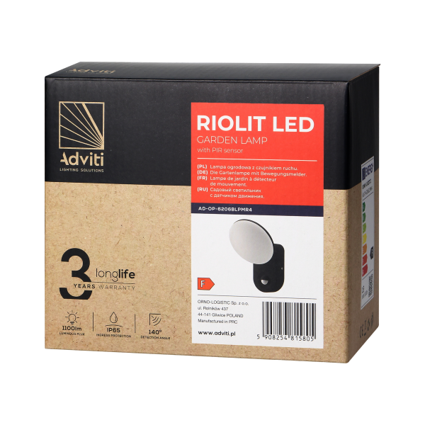 RIOLIT LED 15W, garden luminaire with motion sensor, 1100lm, IP65, 4000K, black RIOLIT LED 15W, garden luminaire with motion sensor, 1100lm, IP65, 4000K, black