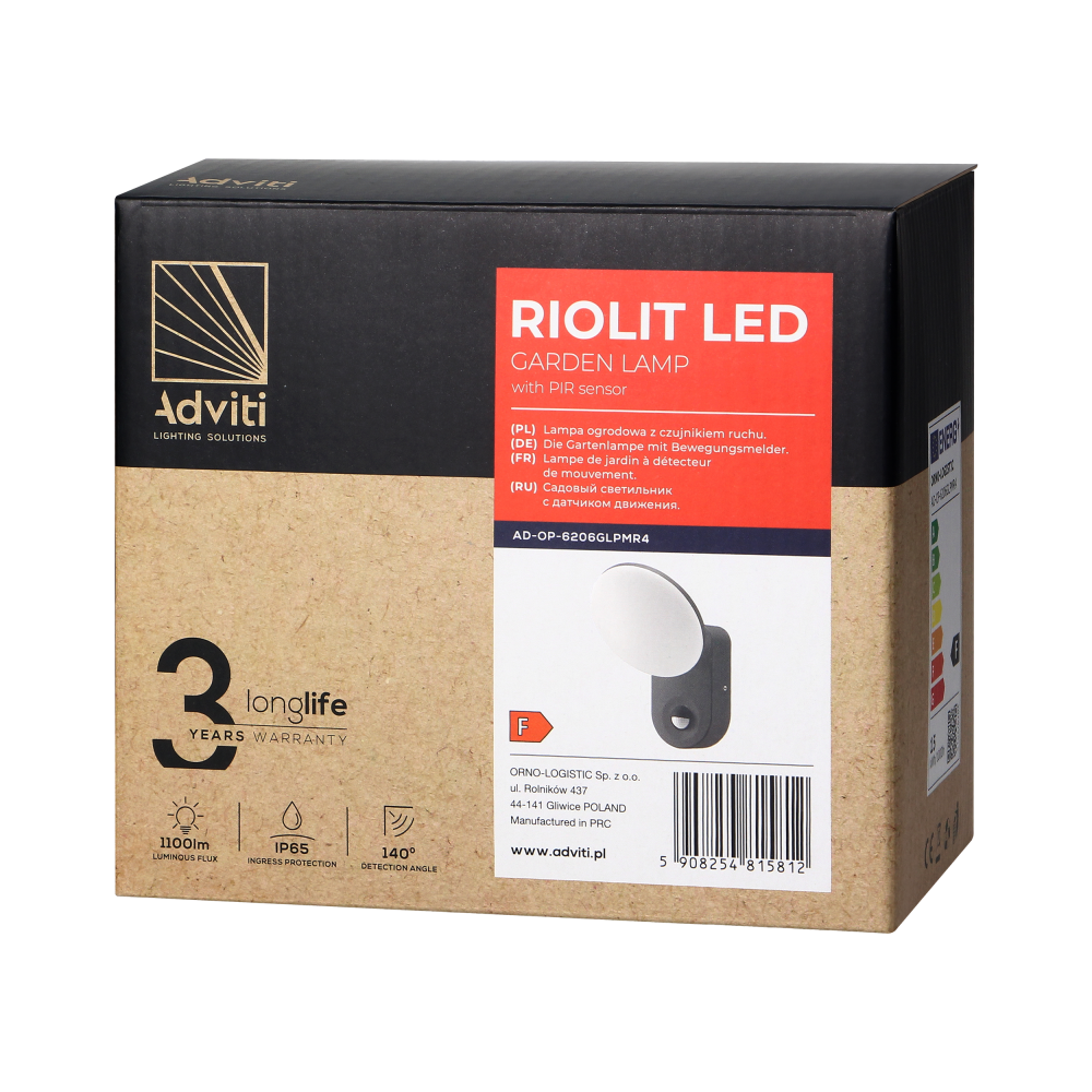 RIOLIT LED 15W, garden luminaire with motion sensor, 1100lm, IP65, 4000K, grey
