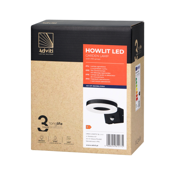 HOWLIT LED 20W, garden luminaire with motion sensor, 1800lm, IP65, 4000K, black HOWLIT LED 20W, garden luminaire with motion sensor, 1800lm, IP65, 4000K, black