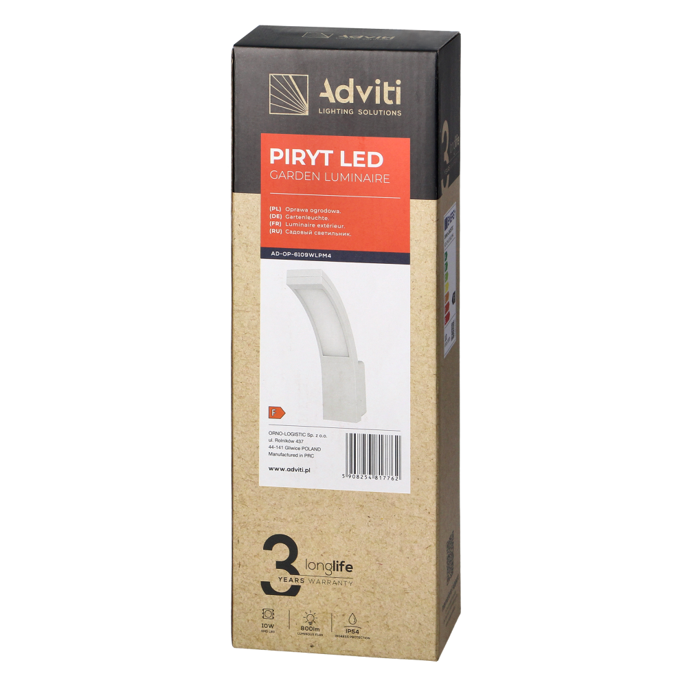 PIRYT LED 10W, garden luminaire  800lm, IP54, 4000K, white