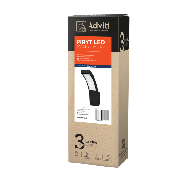 PIRYT LED 10W, oprawa ogrodowa 800lm, IP54, 4000K, czarna PIRYT LED 10W, oprawa ogrodowa 800lm, IP54, 4000K, czarna