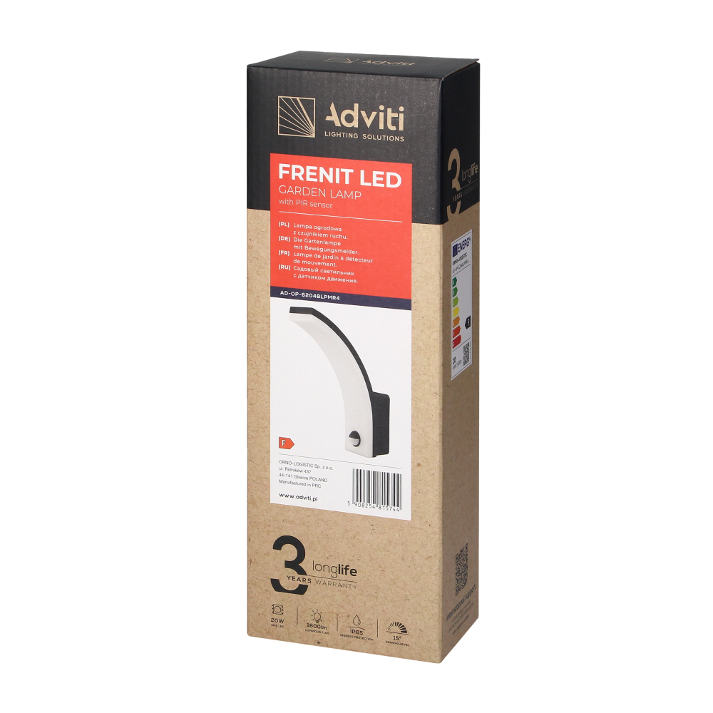 FRENIT LED 20W, garden luminaire with motion sensor, 2000lm, IP65, 4000K, dimmer, black