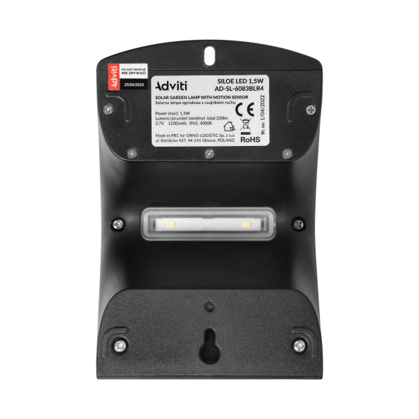 LED solar garden lamp SILOE with motion sensor, black LED solar garden lamp SILOE with motion sensor, black