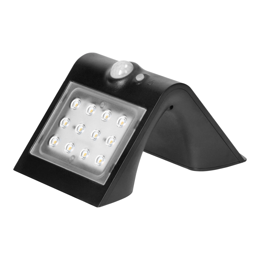 SILOE LED 1,5W, lampa solarna z czujnikiem ruchu 120st, 190lm, IP65, 4000K, 1200mAh, podwójne źródło światła, czarna